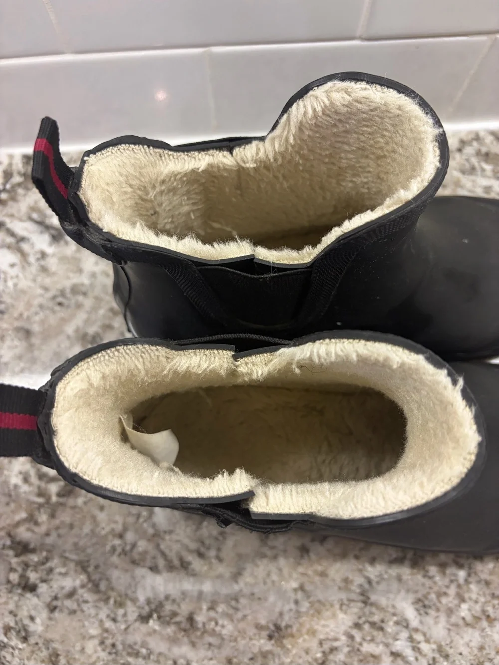 Tretorn Black Waterproof Winter Ankle Boots with Cream Fur Lining